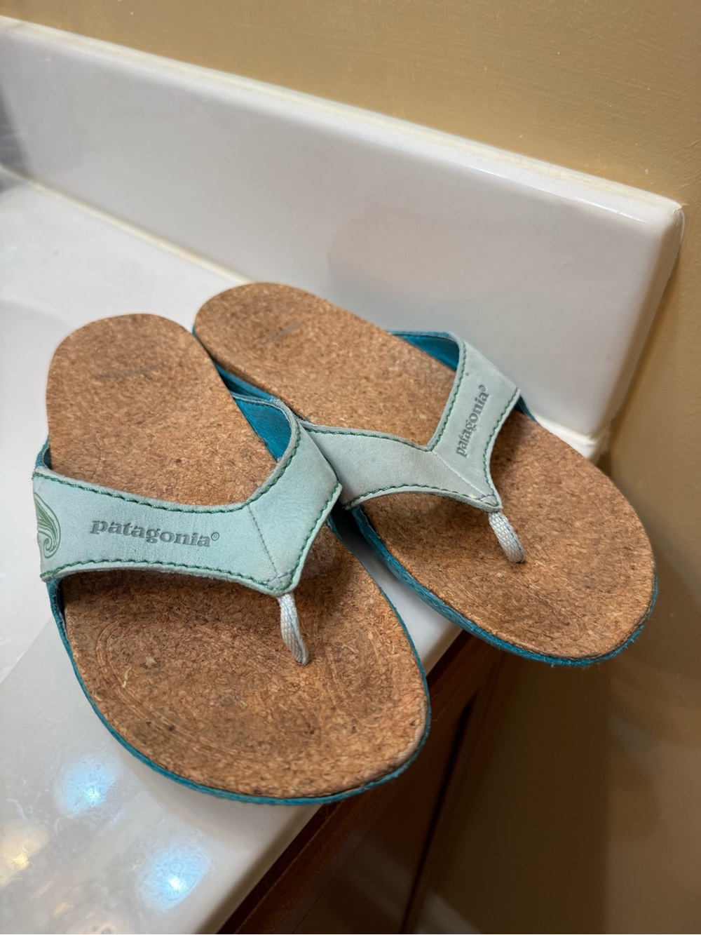 Patagonia Kids Light Mint and Teal Cork Footbed Flip Flops